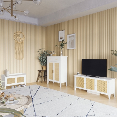 HOMCOM Móvel de Sapatos Armazenamento com 2 Portas Efeito Vime Gaveta 80x35x110 cm Branco
