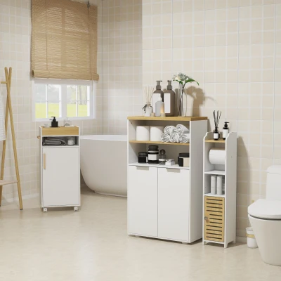 Kleankin Móvel de Arrumação para Casa de Banho com 2 Portas e 2 Compartimentos Abertos 60x30x102 cm Branco