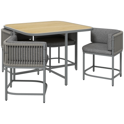 Outsunny 4-Seater Rattan Cube Garden Dining Set with Cushions, Grey