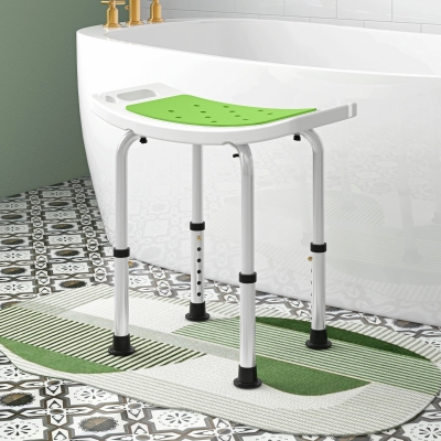 HOMCOM Banco de Duche Ajustável em Altura Tabouret de Duche Ergonómico Pés Antiderrapantes Carga Máx. 135 Kg Alumínio HDPE Verde