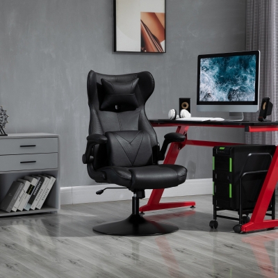 Vinsetto Cadeira de Escritório Gaming Base Metal Giratória 360° Ajustável em Altura Almofadas Integradas Revestimento Sintético Preto