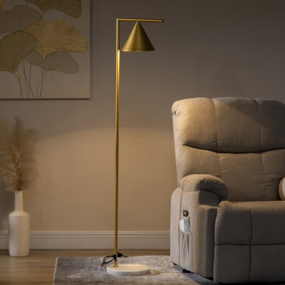 HOMCOM Candeeiro de Pé para Sala em Aço com Abajur Cónico Orientável Base de Mármore 40W 35x26x153 cm Dourado