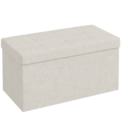 HOMCOM Banco de Armazenamento Pouf de Armazenamento Dobrável Banco de Cama Apoio para Os Pés com Tampa Capitonê 76x38x38 cm Creme