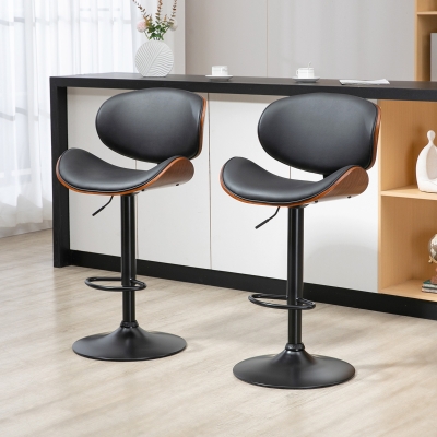 HOMCOM Conjunto de 2 Cadeiras de Bar Taburete com Altura Ajustável Revestimento Sintético 53x52x92-112 cm Preto