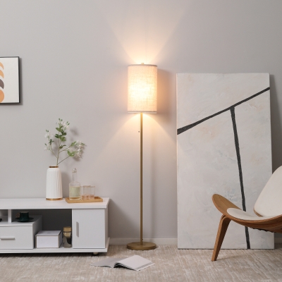 HOMCOM Candeeiro estilo 40 W Máx. Base de Aço Dourado Abajur de Linho Creme 25,5x25,5x157 cm Dourado e Bege