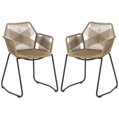 HOMCOM Conjunto de 2 Cadeiras de Sala de Jantar estilo Boêmio Assento em Cordão Entrançado Pés em Aço 56x59x74 cm
