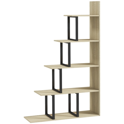 HOMCOM Estante de Biblioteca Separadora de Espaços Estilo Industrial em Escada 5 Prateleiras 102x30x160 cm Cor de Carvalho