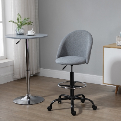 Vinsetto Cadeira de Escritório Assento Alto Ajustável 105-125 cm Bancode Escritório Giratória 360° Linho Cinza