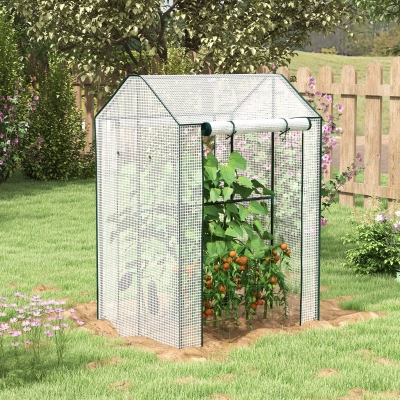 Outsunny Estufa de Jardim com 2 Espaços e 2 Portas Enroláveis 0 8 ㎡ Estufa de Tomates 1x0 8x1,5 m Aço e Pe