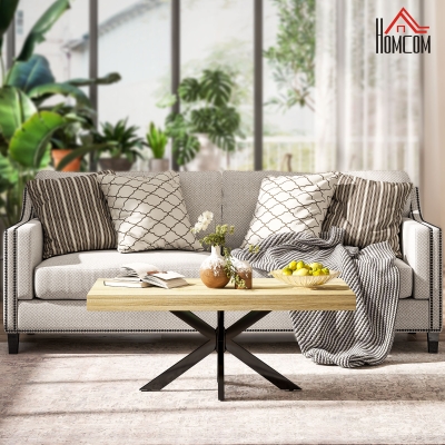 HOMCOM Mesa de Centro Retangular Mesa Auxiliar Estilo Industrial em Metal Preto e Tampo Aspeto Madeira 110x60x45 cm