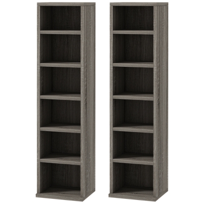 HOMCOM Conjunto de 2 Estantes Colunas Armário de Armazenamento CD DVD 12Compartimentos 21x22,5x88,5 cm Capacidade 204 CD Cinza Escuro