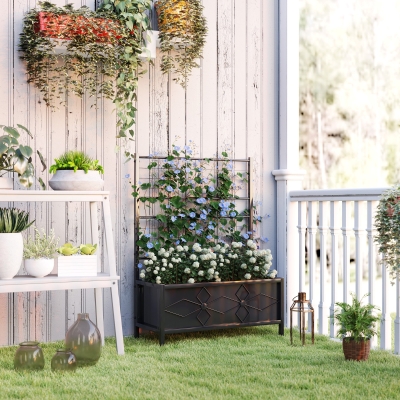 Outsunny Jardineira Elevada para O Jardim com Treliça Aço Galvanizado com Padrão de Losango 90x40x120 cm Preto