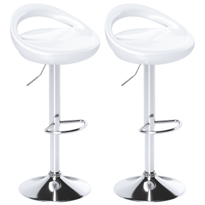 HOMCOM Conjunto 2 Banquinhos de Bar Giratórios com Apoio de Pés Altura Ajustável Base em Aço Assento em Abs Branco