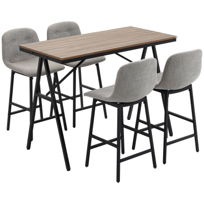 HOMCOM Conjunto de Bar com Cadeiras de Bar em estilo Industrial Tampo Acolchoado 120x60x91 cm Cinza Claro