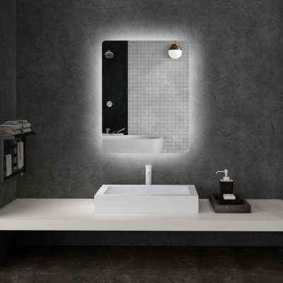 Kleankin Espelho Retangular Iluminado de LED para Banheiro 80x60 cm Branco Transparente