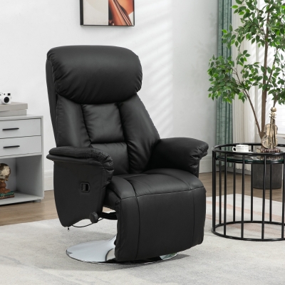 HOMCOM Cadeirão de Relaxamento Reclinável Giratório Apoio para Os Pés Ajustável 150 Kg para Sala de Estar Quarto Casa Cinema Preto