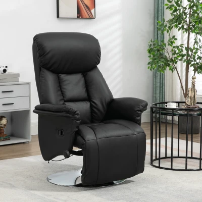 HOMCOM Cadeirão de Relaxamento Reclinável Giratório Apoio para Os Pés Ajustável 150 Kg para Sala de Estar Quarto Casa Cinema Preto