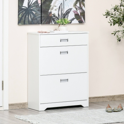 HOMCOM Móvel para Sapatos com 2 Gavetas Basculantes Prateleira Ajustável 1 Gaveta Até 16 Pares 70x29x92 Branco
