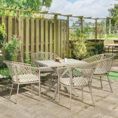 Outsunny Conjunto de Jantar de Jardim 5 Peças 4 Cadeiras e 1 Mesa Quadrada Metal e Corda Trançada em Vime Sintético