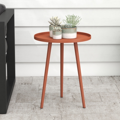 Outsunny Mesa de Jardim Redonda Mesa de Apoio Exterior com Borda Arredondada em Aço Ø40x50 cm Vermelho