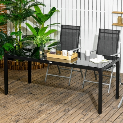 Outsunny Mesa de Jardim Retangular para 8 Pessoas com Tampo em Vidro Temperado e Estrutura em Alumínio Preto