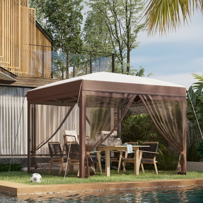 Outsunny Gazebo de Jardim 3x3 m com Mosquiteiro e Bolsa de Transporte com Rodas Cor Creme