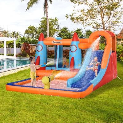 Outsunny Castelo Insuflável para Crianças Piscina com Escorrega e Trampolim Bomba Elétrica 350x250x185 cm Multicolorido
