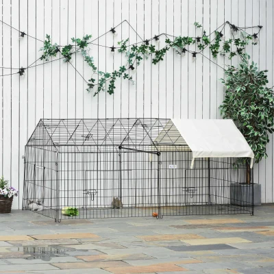 Pawhut Cercado para Pequenos Animais Gaiola Animais de Estimação Estrutura de Metal 4 Estacas de Solo 220x103x103 cm Preto e Bege