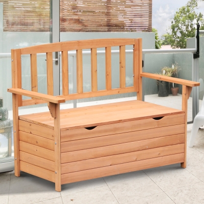 Outsunny Banco de Jardim em Madeira de Pinho com Baú de Armazenamento 112x58x84 cm