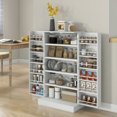 HOMCOM Armário Móvel de Cozinha despensa 2 Portas com 5 Prateleiras e 12 Suportes para Especiarias 60x30x104 cm Branco