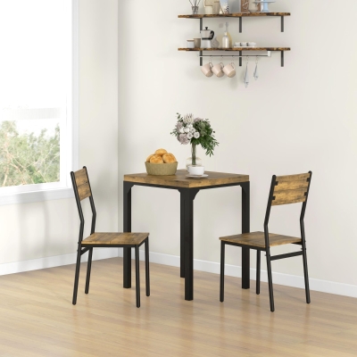 HOMCOM Conjunto de Mesa de Jantar com 2 Cadeiras Encaixadas para Cozinha Sala de Estar Casa Rústico