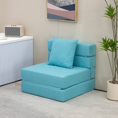 HOMCOM Poltrona Cama Poltrona de descanso Cama de Hóspedes Capa Removível 70x70x61 cm Azul Claro