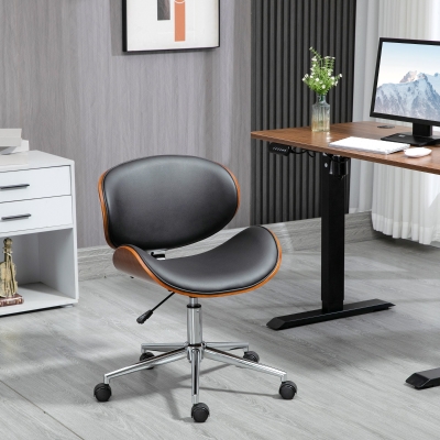 Vinsetto Cadeira de Escritório estilo Vintage Altura Ajustável Giratória 360° Madeira Álamo Revestimento Sintético 53x53x77-87 cm