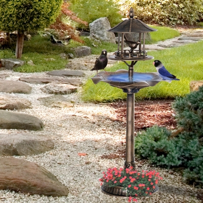Outsunny Banho de Pássaros Bebedouro para Pássaros e Jardineira 3 em 1 Ø 50x113 cm Polipropileno Bronze Antigo