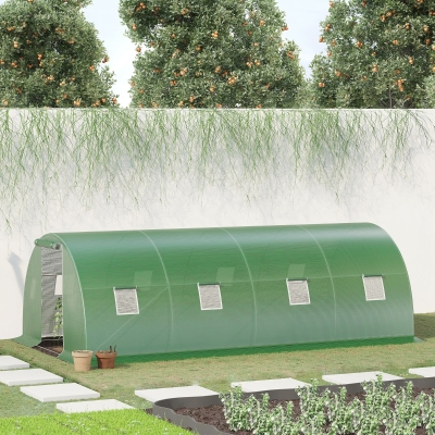 Outsunny Estufa de Jardim Túnel 18 ㎡ 6x3x2 m 8 Janelas Porta com Fecho de Correr Estrutura Tubular em Aço Galvanizado Lona PP Verde