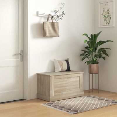 HOMCOM Baú de Armazenamento Baú de Brinquedos com Dobradiça de Segurança para Sala em Madeira 80x40x45 cm Madeira Natural