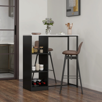 HOMCOM Mesa de Bar Mesa Alta de Cozinha Chassi Base de Aço Tampo de Mármore 105x40x105 cm Branco