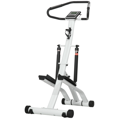 Sportnow Stepper com Guidão 12 Níveis de Resistência Ajustáveis Tela LCD 2 Rodas e Pedais Antiderrapantes Branco e Preto