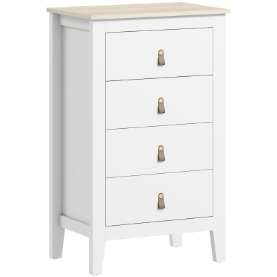 HOMCOM Cômoda 4 Gavetas Móvel de Armazenamento Estilo Contemporâneo com Puxadores de Poliuretano 60x40x98 cm Branco