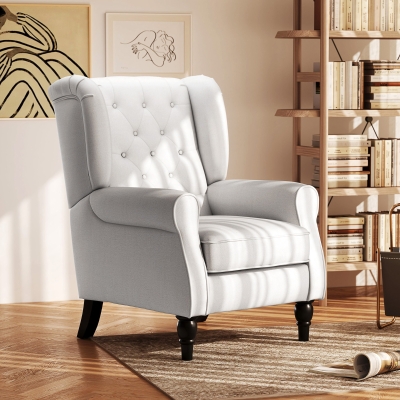 HOMCOM Poltrona de Ouvidos Poltrona Relaxvintage Capitonê Pernas Torneadas 74x86x102 cm Cremoso
