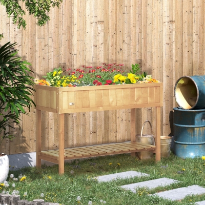 Outsunny Plantador em Pé Quadrada com Prateleira 110x46x76 cm 8 Compartimentos & Inserts de Irrigação Madeira de Pinho