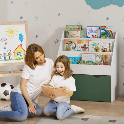 Aiyaplay Biblioteca para Crianças Multi Armazenamento com 3 Níveis de Prateleiras e Uma Gaveta 62,5x30x70 cm Verde