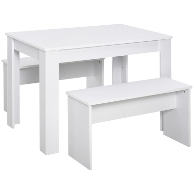HOMCOM Kitchen Dining Table Set with 2 Benches, White