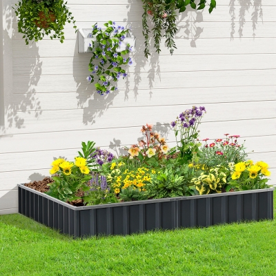 Outsunny Canteiro Elevado Modulável Sem Fundo em Aço Galvanizado 258x90x30 cm Cinza Escuro