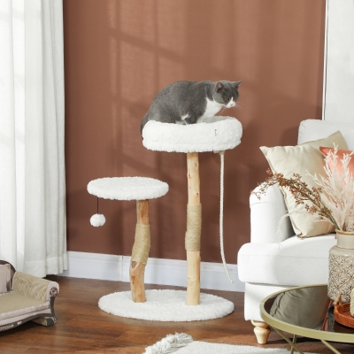 Pawhut Poste de Gato Poste de Escalada com Cama Postes para Arranhar Plataforma de Salto Bola e Corda para Jogar 58x40x85 cm Branco
