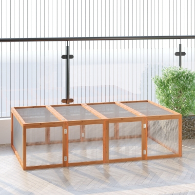Pawhut Casa para Pequenos Animais e Coelhos Gaiola Ao Ar Livre com Porta Parque Ao Ar Livre Madeira de Pinho Natural 181x100x48 cm