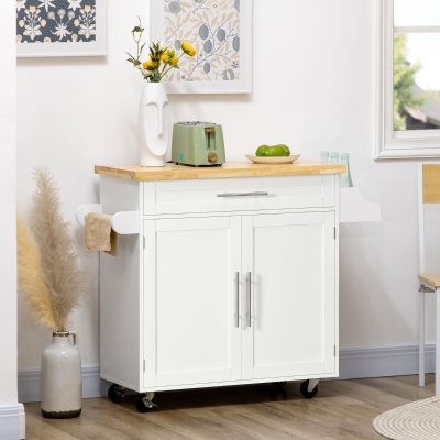 HOMCOM Cozinha Móvel Carrinho de Serviço 1 Suporte para Temperos 1 Porta Toalhas 109x40x89 cm Branco