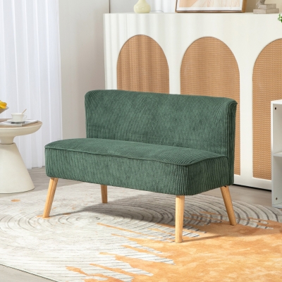 HOMCOM Sofá de 2 Lugares Estofado Madeira Poliéster com Aspecto de Veludo Espuma 117x56,5x77 cm Verde