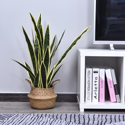 Outsunny Sanseveria Artificial Planta Falsa Realista com Vaso Ø15x80 cm Verde e Amarelo