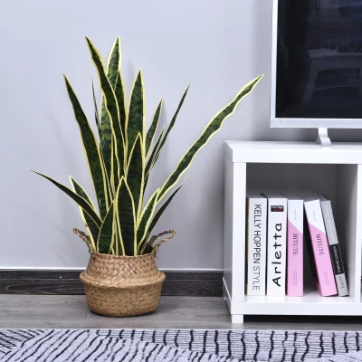 Outsunny Sanseveria Artificial Planta Falsa Realista com Vaso Ø15x80 cm Verde e Amarelo